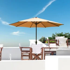 Outdoor Manual Center Pole Patio Umbrella for Garden Courtyard Cafe Balcony Iron Frame Polyester Shade