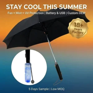 Outdoor Manual Cooling Umbrella Fan Mist Spray Battery USB Rechargeable Custom Print Logo OEM Factory