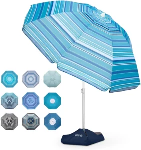 Outdoor Market Straight Beach Heavy-Duty Windproof Tilt Umbrella with Sand Anchor and Sand Bags