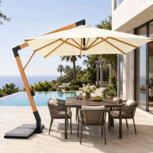 Outdoor Offset Cantilever Sunshade Umbrella for Courtyard, Garden, Villa, or Pool