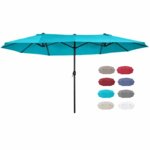 Outdoor Parasol Iron Pole Polyester Large Patio Garden Villa Yard 15ft Large Patio Garden Porch Double-Sided