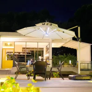 Outdoor Parasol Large Roman Umbrella Aluminum Stand Waterproof LED Light for Courtyard & Hotel Use