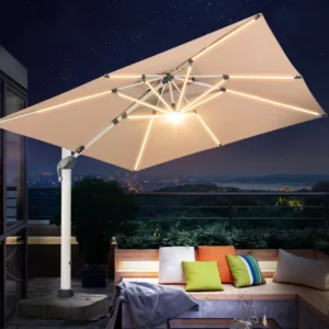 Outdoor Parasol Outdoor Waterproof Aluminum Sun Solar Led Light Sunshade Garden Patio Umbrella