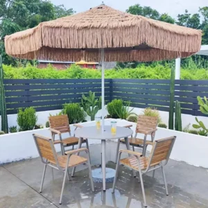 Outdoor Parasol Raffia Beach Umbrella with Thatch Roof, Waterproof Straw and Tilt