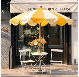 Outdoor Park Restaurant Umbrella Stripe Lightweight Round Single Top Curved Center Pole Shade