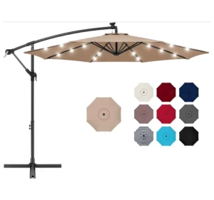 Outdoor Patio 10ft Solar POWERED LED Offset Hanging Market Patio Umbrella for Backyard