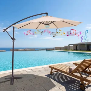 Outdoor Patio Banana Umbrella with Bluetooth Speaker