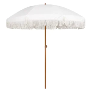 Outdoor Patio Beach Tassel Umbrella, UPF50+, Steel Pole and Ribs, Push-Button Tilt