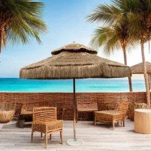Outdoor Patio Garden Parasol Straw Tiki Palm Thatch Umbrella Villa Courtyard Hotel Park Aluminum