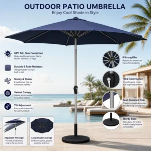 Outdoor Patio Offset Umbrella Rotation Crank Lift Garden Backyard Deck Poolside Aluminum Pole Hotel Use