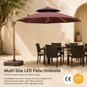 Outdoor Patio Set With Umbrella for Villa Terrace Lounges, Built Around Offset Arm Shade Layout