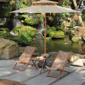 Outdoor Patio Umbrella with Lounger, Large Center Pole Sun Shade Set, Garden Commercial Parasol, Windproof
