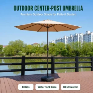 Outdoor Patio Umbrella with Rotating Head, 8 Ribs, Waterproof Polyester Canopy