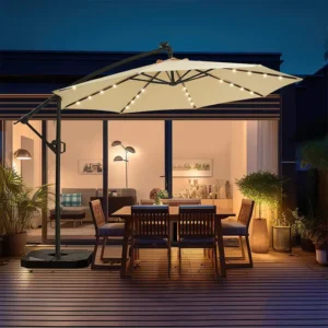 Outdoor Polyester Windproof Banana Parasol with LED Light for Hotels, Cafes, and Patios