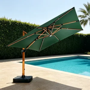Outdoor Pool Umbrella Foldable Waterproof Cantilever Umbrella with Aluminum Frame for Gym Hotel and Park Use