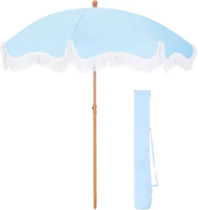 Outdoor Promotional Portable Tilt Beach Parasol Sun Shelters 7ft Beach Umbrellas With Tassel