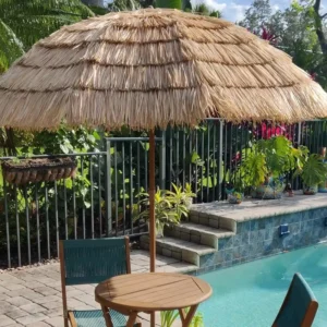 Outdoor Raffia Thatch Beach Umbrella with Tilt and Boho Straw Style