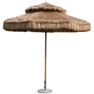 Outdoor Raffia Thatch Beach Umbrella with Waterproof Roof and Tilt