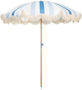 Outdoor Retro Windproof Wooden Garden Parasol with Tassels and Rotatable Design