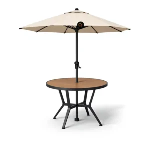 Outdoor Round Metal Frame Patio Table with Center Pole Sun Umbrella for Gardens, Backyards, Decks, and Hotels