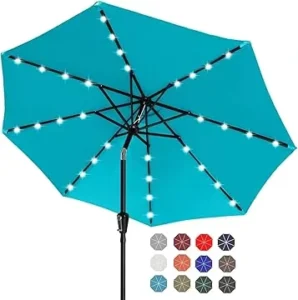 Outdoor Solar LED Umbrellas Adjustable Height UV Resistant Patio Furniture for Balcony Weatherproof Market Umbrella