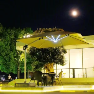 Outdoor Solar Panel Sun Parasol Led Light Aluminium Umbrella Outdoor Furniture Terrace with Logo for Cafe Restaurant