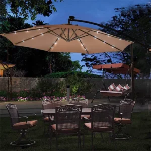 Outdoor Solar-Powered LED Parasol Umbrella with Metal Pole Modern Minimalist Design for Courtyard & Garden