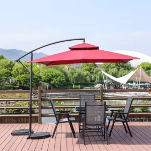 Outdoor Square Banana Umbrella 1.25 x 1.25m Hanging Parasol with Cross Steel Base for Patio and Garden