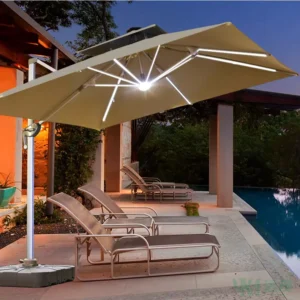 Outdoor Square Solar Powered Beach Offset Umbrella Patio Umbrella with Solar LED Lights