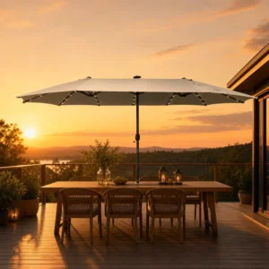 Outdoor Steel Pole LED Light Umbrella Solar Panel Battery