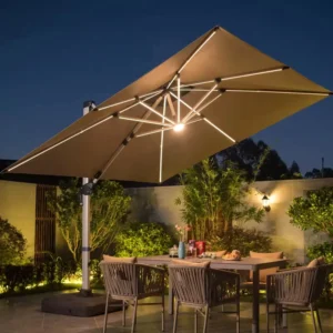 Outdoor Sturdy Aluminum Frame Patio Solar Led Umbrella Outdoor Parasol Large Roman Umbrella Courtyard Square Shape Umbrella