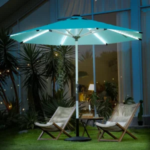 Outdoor Sun Umbrella 2.7M Center Pole Patio Beach Parasol with Fiberglass Ribs for Commercial Garden Use