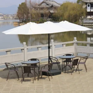 Outdoor Sunshade Three-Head Roman Commercial Large-Size Rectangular Center-Pole Patio Umbrella Rain Protection Advertising Steel