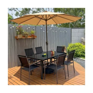 Outdoor Sunshade Umbrella with LED Light and Table and Chair for Garden