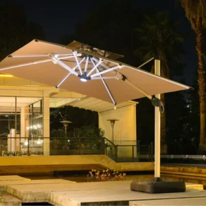 Outdoor Sunshade Umbrella with Solar Lights for Courtyard Stalls Large Terraces Gardens Commercial Cafes and Tea Shops