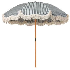 Outdoor Sunshade Wooden Beach Umbrella with Fringe Tassels