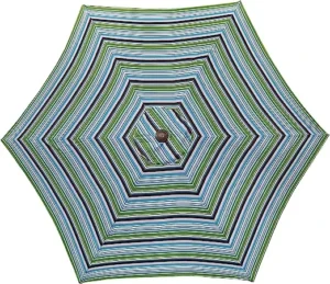 Outdoor Terrace Garden Deck With Tilt Striped Shaded Garden Umbrella