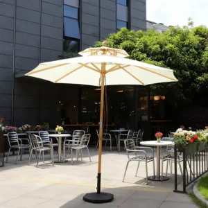 Outdoor Two-Layer Beach Umbrella With Central Pole Patio Garden Courtyard Rainproof Round Sunshade Umbrella