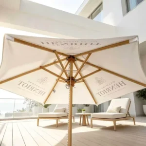 Outdoor UV Beach Umbrella 6 Ribs Wood Frame Eco-Friendly Lightweight Foldable Waterproof Sunshade Parasol Garden Hotel