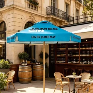 Outdoor UV Beach Umbrella 6 Ribs Wood Frame Foldable Waterproof Sunshade Parasol for Hotel Exterior Garden