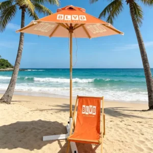Outdoor UV Beach Umbrella for Hotel Use, Polyester Waterproof Foldable Garden Tilt Parasol