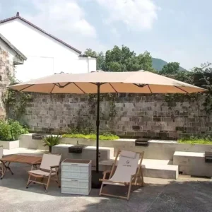Outdoor Villa Garden Commercial Cafe Patio Metal Pole Beach Camping Large Sunshade Center-Pole Three-Head Courtyard Umbrella