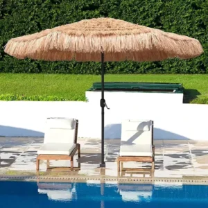 Outdoor Waterproof Straw & Metal Heavy Duty Patio Garden Umbrella with Polyester Fabric for Pool, Beach, and Sun Shade