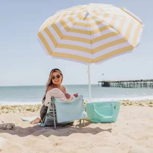 Outdoor Waterproof Stripe Beach Parasol Wind Resistant Beach Umbrella