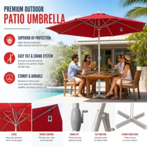 Outdoor Waterproof Striped Beach Parasol, Large, for Hotel Poolside, Resort, Garden, and Patio Deck