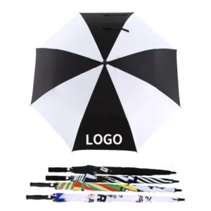 Oversize Black and White Round Golf Umbrella UV Protection Gold Umbrella with Logo for Adults