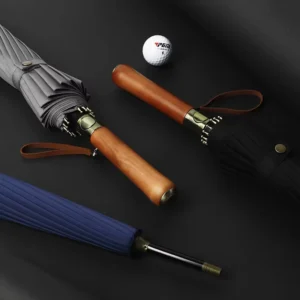 Oversized Semi-Automatic Wind-Resistant Golf Umbrella with Wooden Handle for Men