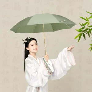 Oversized Straight Stick Rain Parasol Retro Semi-Automatic Opening Design High Durability Fiberglass Ribs Strong Wind Resistant
