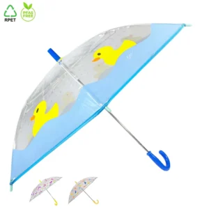 Ovida Kids Classic Style Straight Design Manual Control Umbrella Transparent Unicorns Pattern Plastic Handle Metal Children