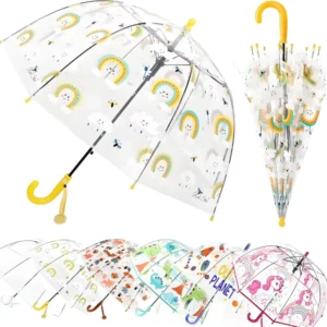 Ovida Kids Cute Classic Umbrella Clear Dome Transparent Children’s EVA Straight Umbrella Back to School Anime